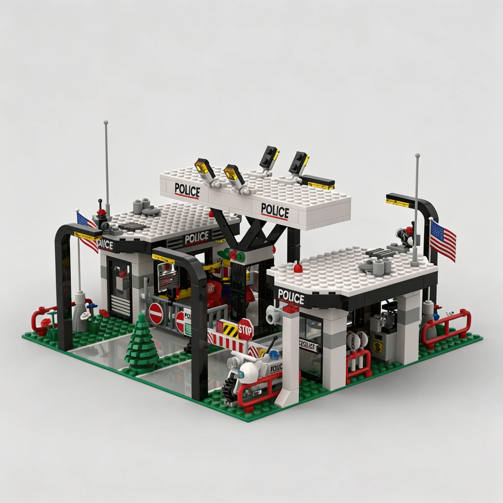 469pcs MOC Brickticks Security Division Classic Toll Station Town Classic Town Model Building Blocks Assemble Idea Creative 3D