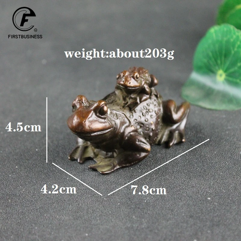 Copper Lucky Toad Grateful mother Figurines Miniatures Tea Ceremony Desktop Ornament Antique Bronze Animal Sculpture Home Decors