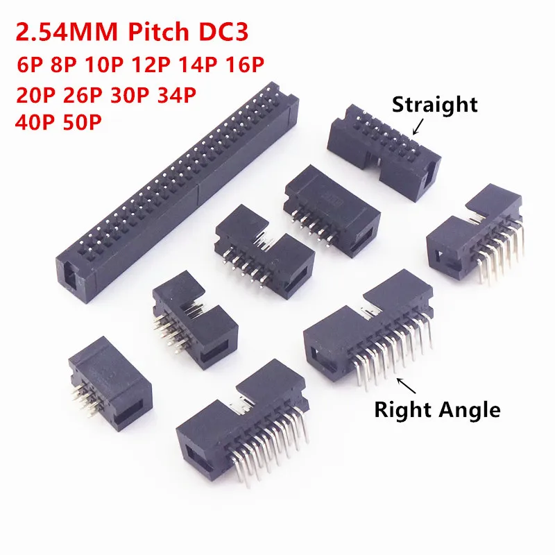 10pcs DC3 JTAG ISP Socket 2.54mm IDC Box Header 6-40P Double Row Straight/Curved Needle Connector for PCB Programming