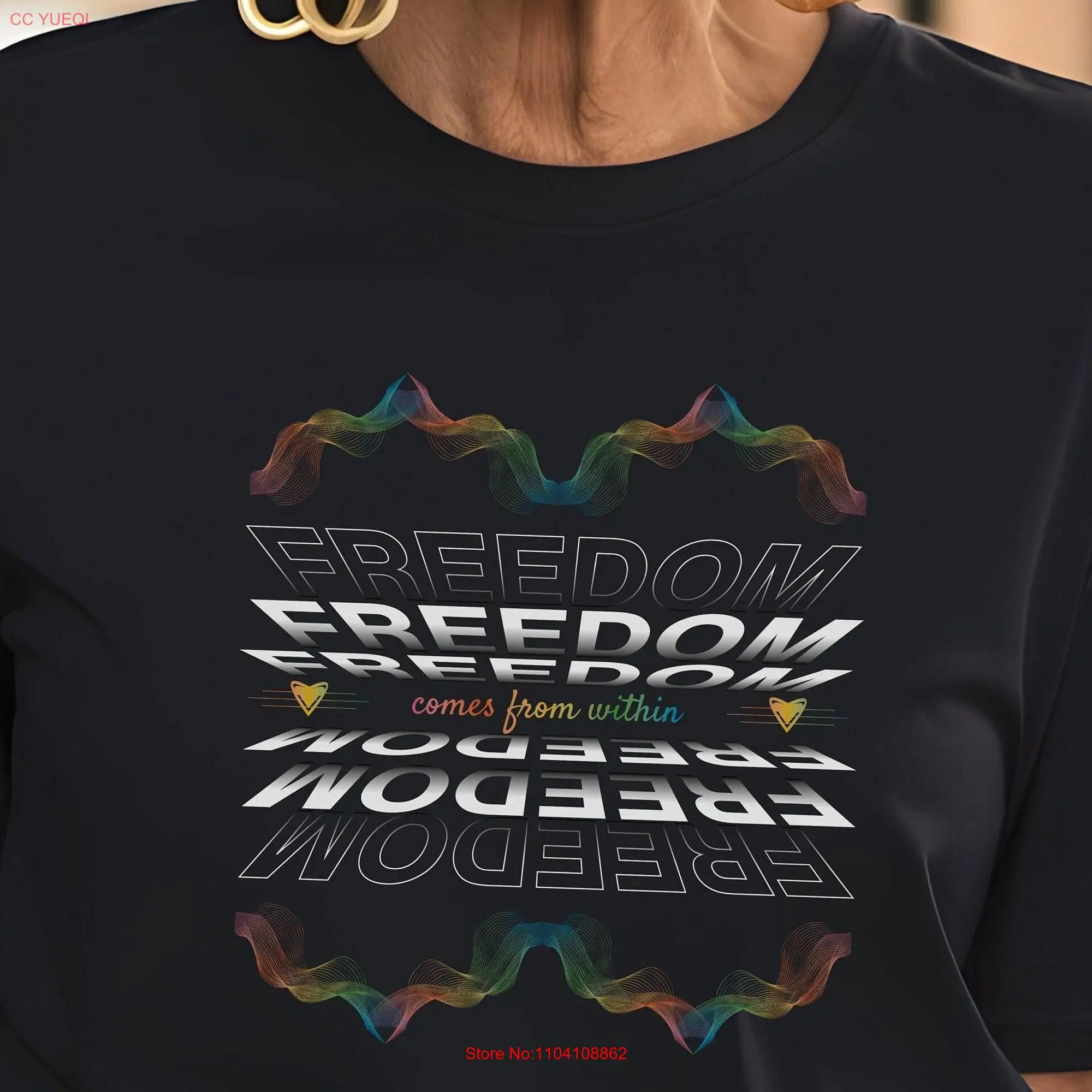 Freedom T Shirt Abstract Pattern Word Art Uplifting long or short sleeves