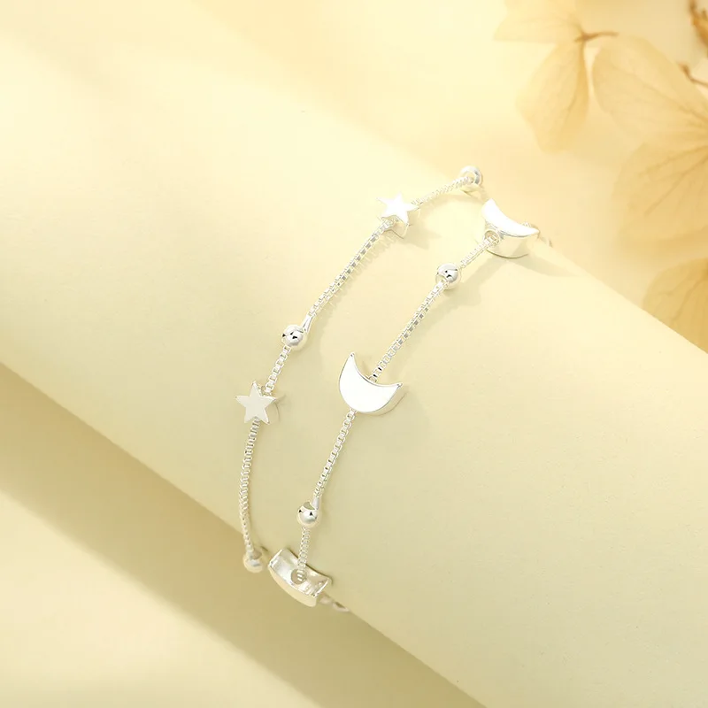 

925 Sterling Silver Hand Bracelet Star Moon Bracelets For Women Couple Elegant Jewelry Accessories Jewellery Money 925