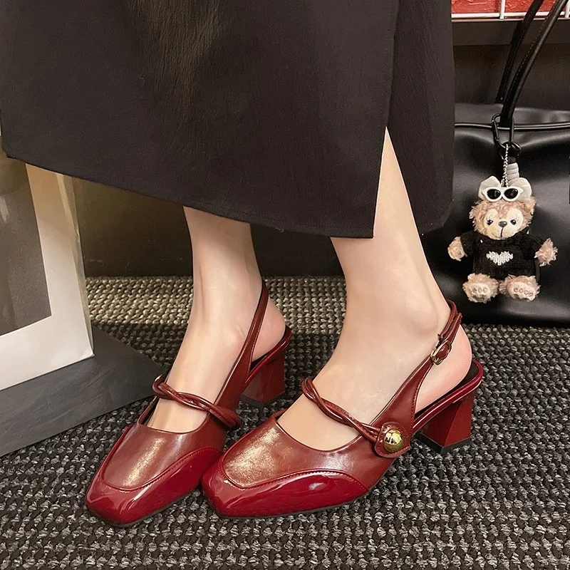 

Женские босоножки на толстом каблуке из искусственной кожи, женские летние элегантные женские роскошные сандалии с квадратным носком на толстом каблуке, уличные вечерние сандалии Mujer