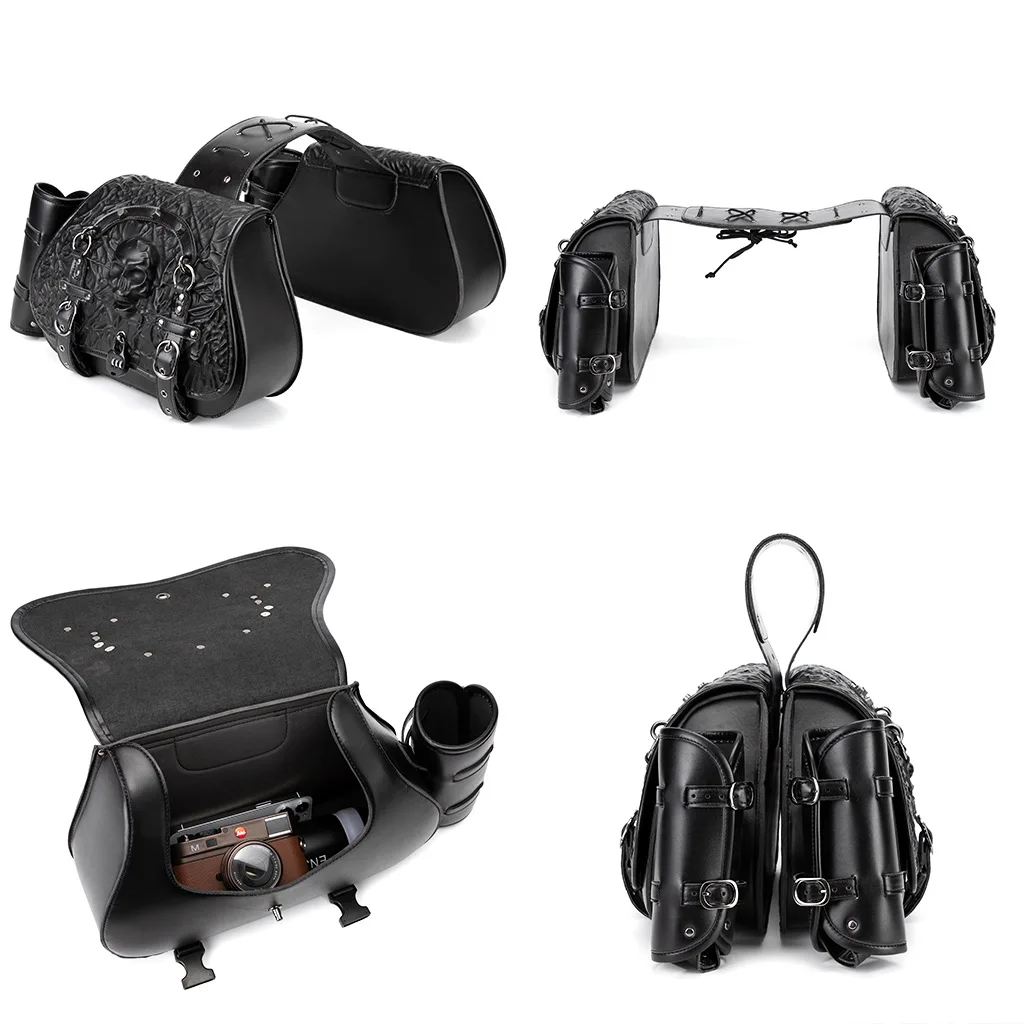 3D-Totenkopf-geprägte Motorrad-Satteltaschen mit Zahlenschloss, universelle Satteltaschen für Harley Honda Yamaha Cruiser Chopper – Detail 13