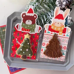 Christmas Decorative Cards For Cookie Packaging Bags Bunny Bear Shape Folded Decoration Card Christmas Tree Elk Square Card