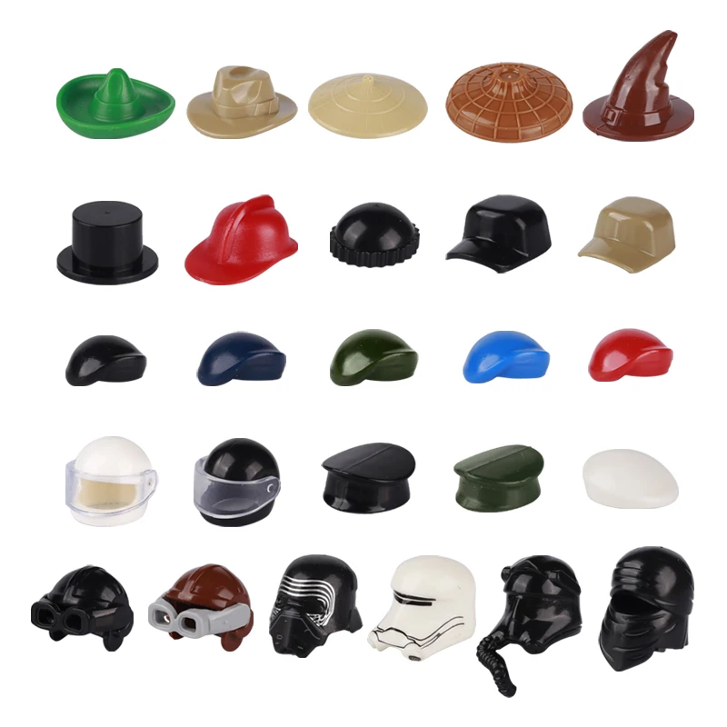 DIY City Figures Head Accessories Baseball Cap Building Blocks Military Soldier Helmet Berets Police Hat Figure Mini Bricks Toys