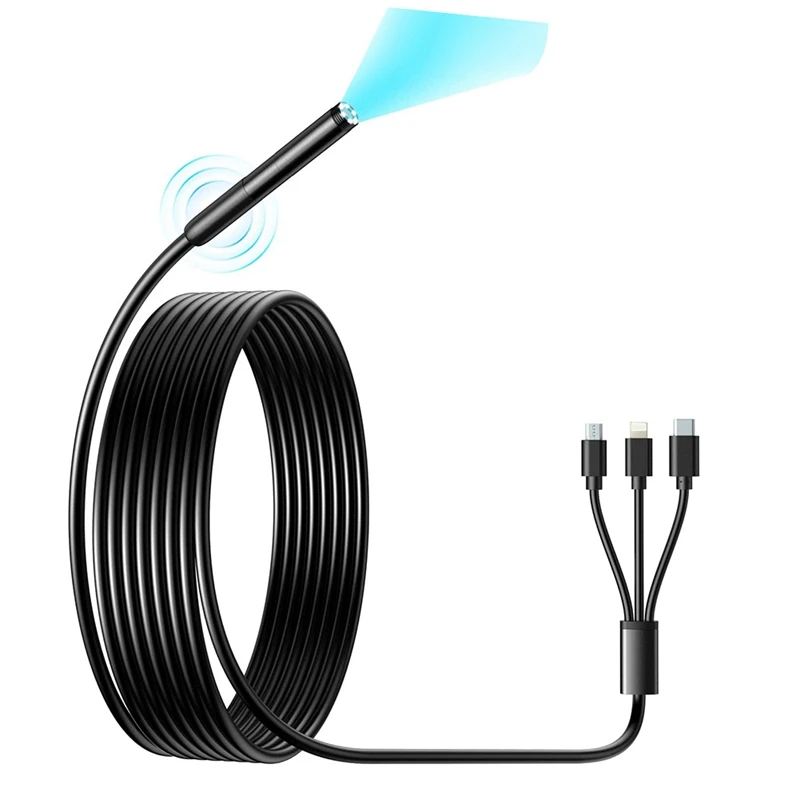 Copper Core Wireless Endoscope Wi-Fi Industrial Borescope With 6 LED Lights, 3 In 1 USB Camera,Waterproof IP67 Inspection Camera