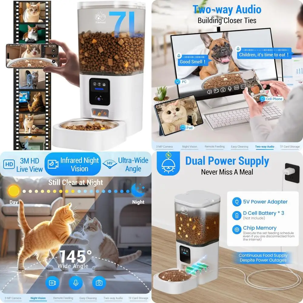 Smart Pet Feeder with 2K Camera, 5G Dog Feeder & Night Vision, 7L Cat Food Dispenser for Multiple Pets, Detachable & Easy Clean
