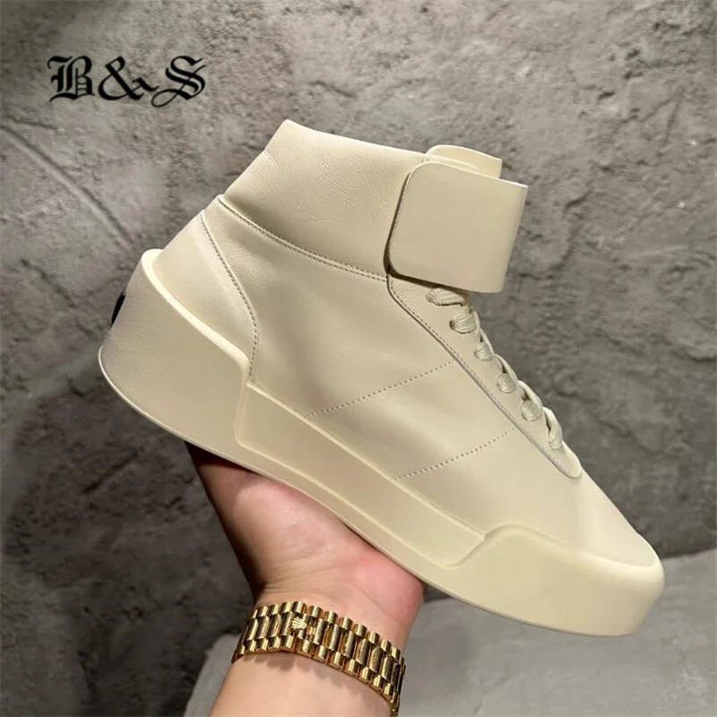 

Black& Street 2024 Men High Top Genuine leather Trainer Sneakers Outdoor men's Shoes