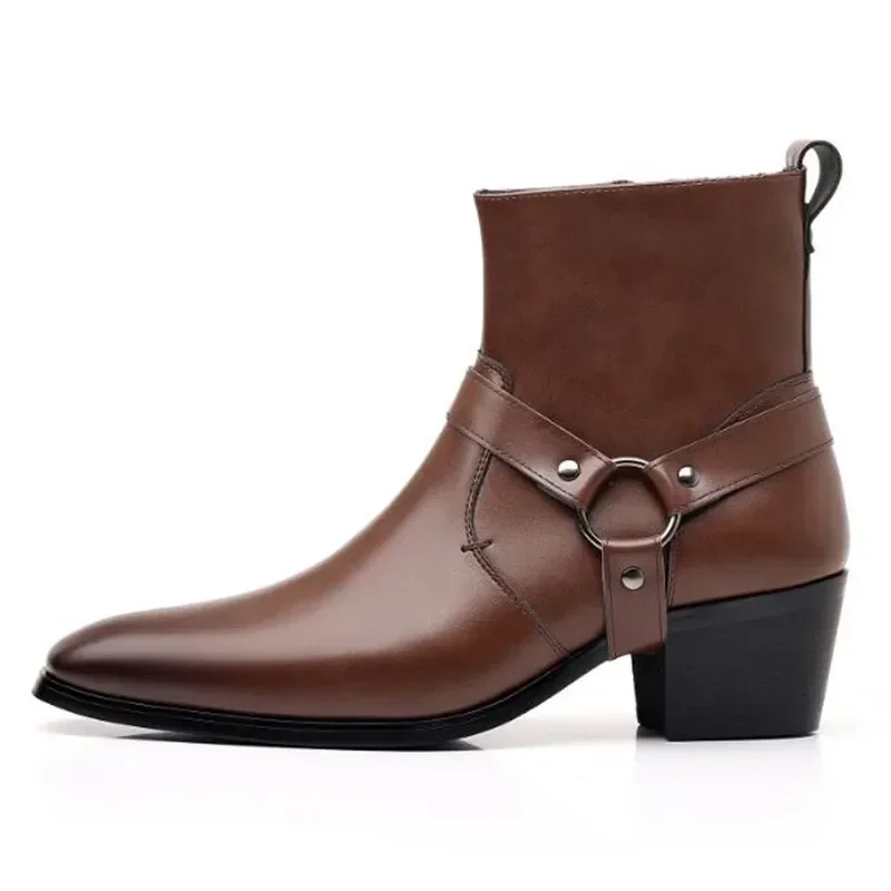 2025 Man Chelsea Ankle Boots Casual Leather Western Cowboy Boot Black Brown Zip Wedding Office Dress Shoes Men Motorcycle Boot