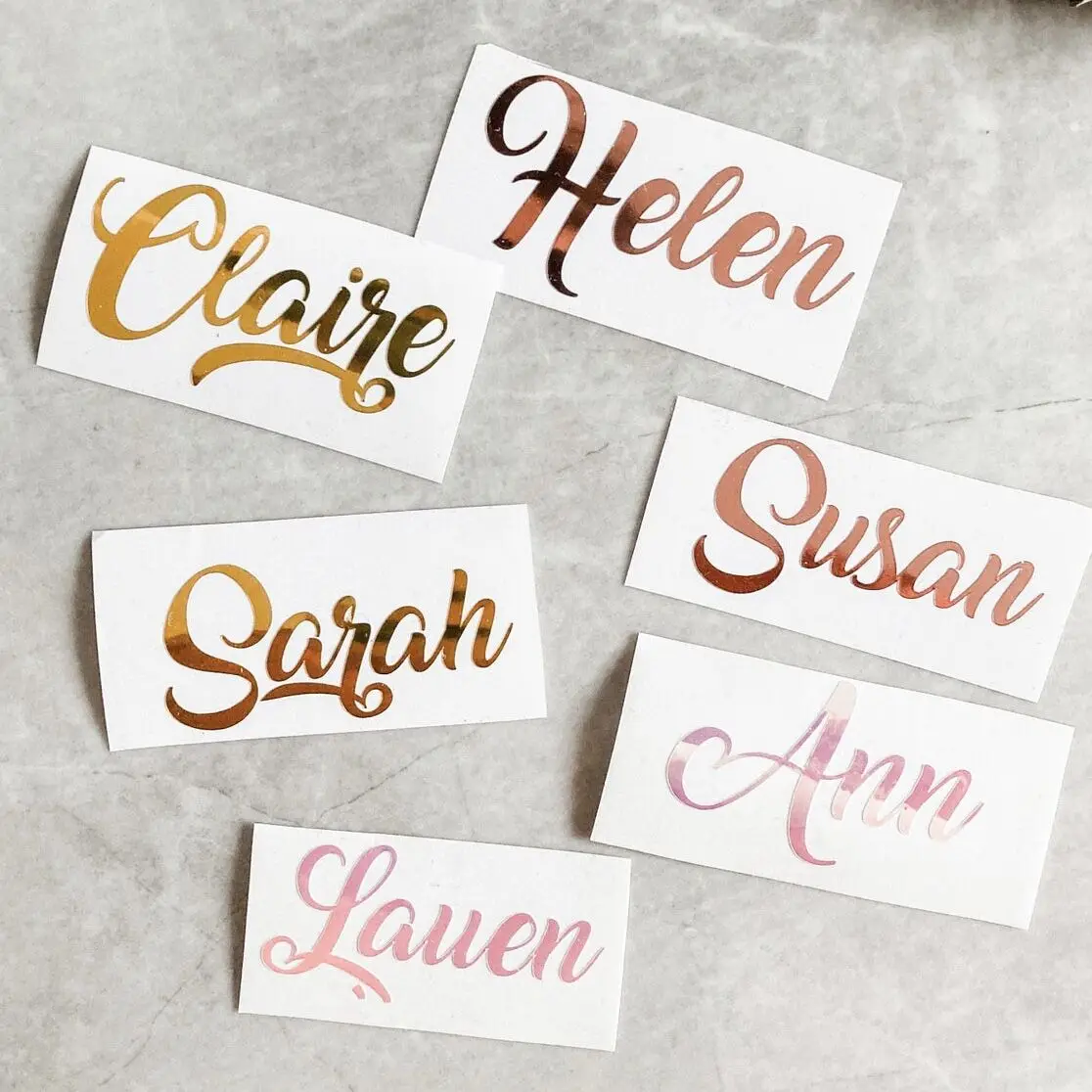 

5Pcs Personalized Bride Groom Bridesmaid Name Stickers Vinyl Decal for Water Bottle Glass Calligraphy Labels Tumbler Car Sticker