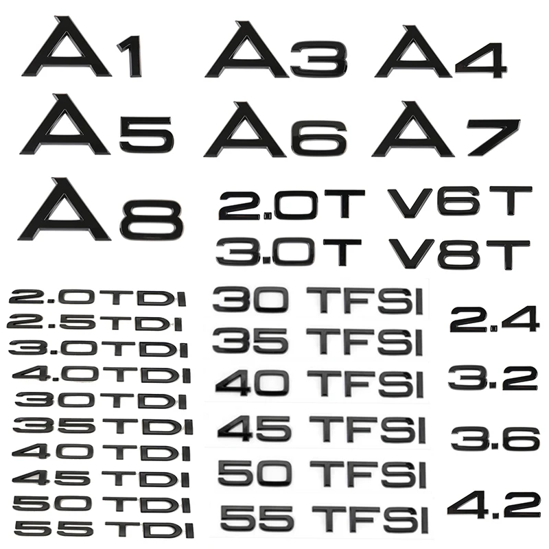 3D ABS Car Rear Trunk Logo Sticker 2.0 3.0 4.0 30 35 40 45 50 55 60 TFSI TDI V6T 2.0T For Audi A1 A3 A4 A5 A6 A7 A8 Q2 Q3 Q5 Q7