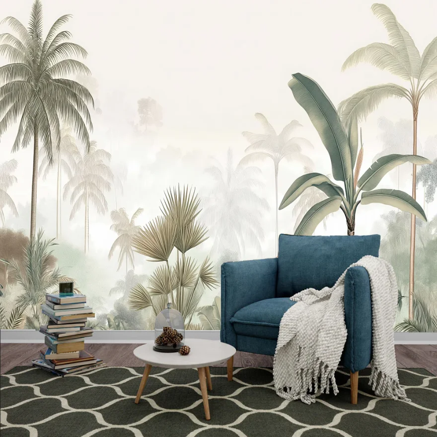 Customized Size Mural Southeast Asian Tropical Rainforest Plant Wallpaper Living Room Bedroom Banana Leaf Palm Tree 3d murals