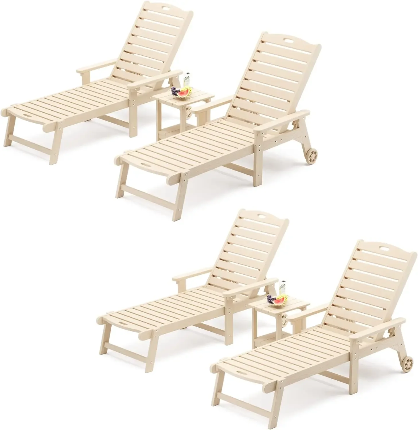 

Chaise Lounge Chairs Set with Table, HDPS Material,Patio Lounge Chair with Adjustable Backrest, Resin Pool Lounge Chairs