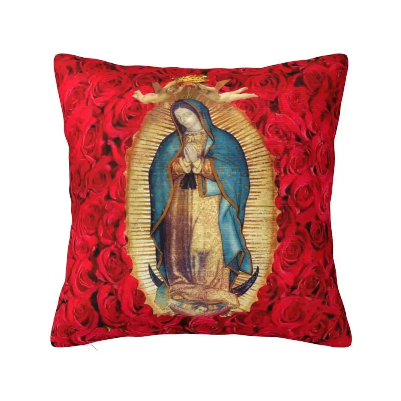 Guadalupe Virgin Mary With Flowers Nordic Pillow Cover Living Room Decoration Catholic Car Cushion