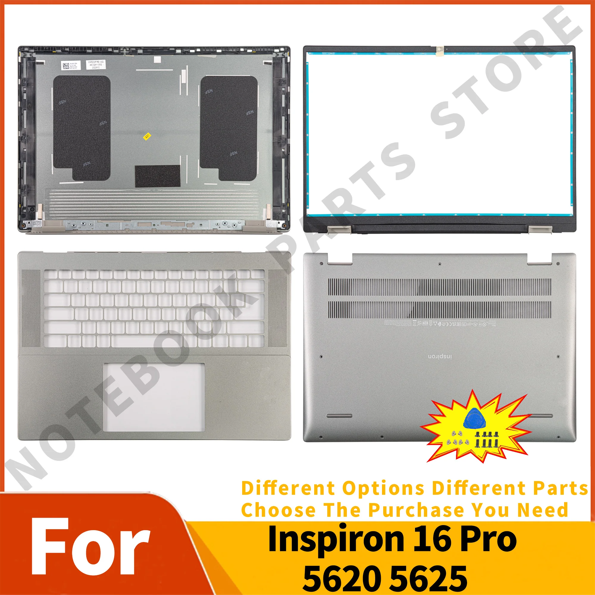 NEW For Inspiron 16 Pro 5620 5625 Laptop Top Lid Front Frame Palmrest Lower Case 0J9WF 0PCK0G 0WFGH5 052GP6 Parts Repair 16inch