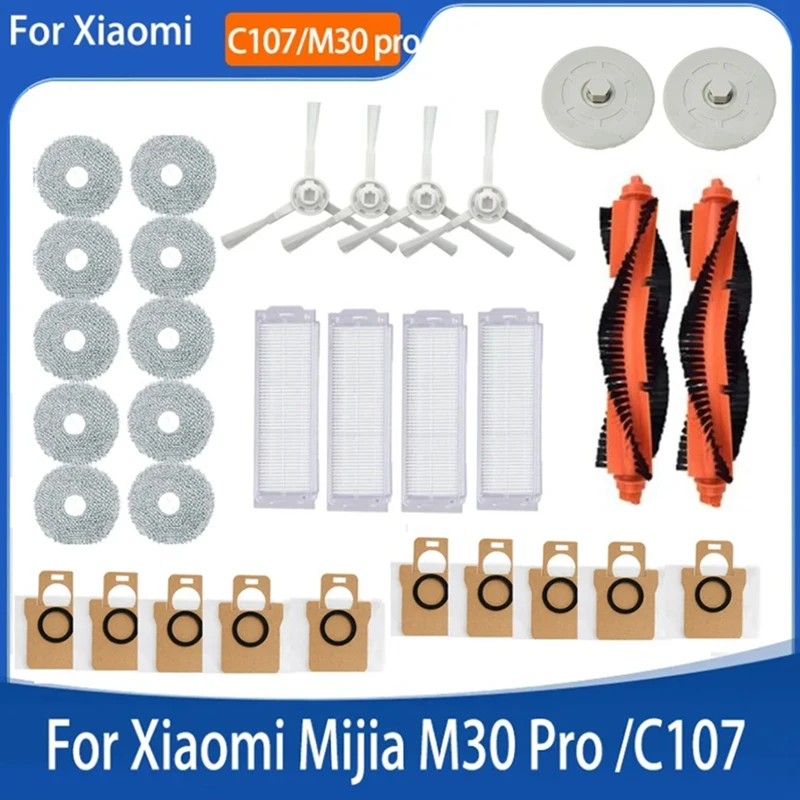 

32PCS Replacement Parts For Xiaomi Mijia M30 Pro C107 Robot Vacuum Main Side Brush Mop Cloth Holder Hepa Filter Dust Bag