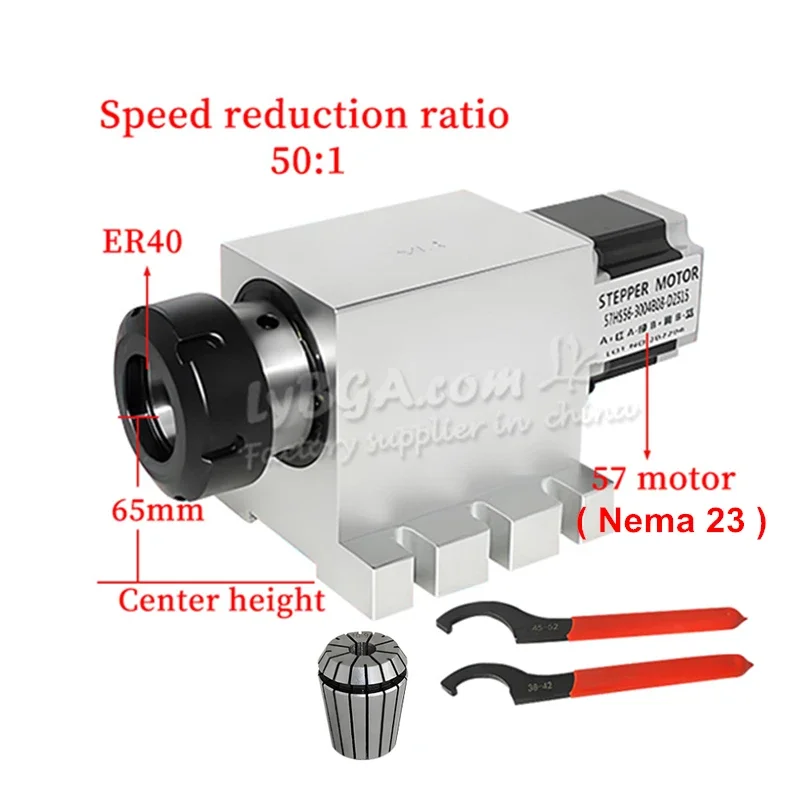 

CNC Harmonic Drive Reducer 4th A Rotary Axis 57mm Nema23 Motor Chuck Speed Reducing Ratio 50:1 17-50-ER40 for Milling Machine