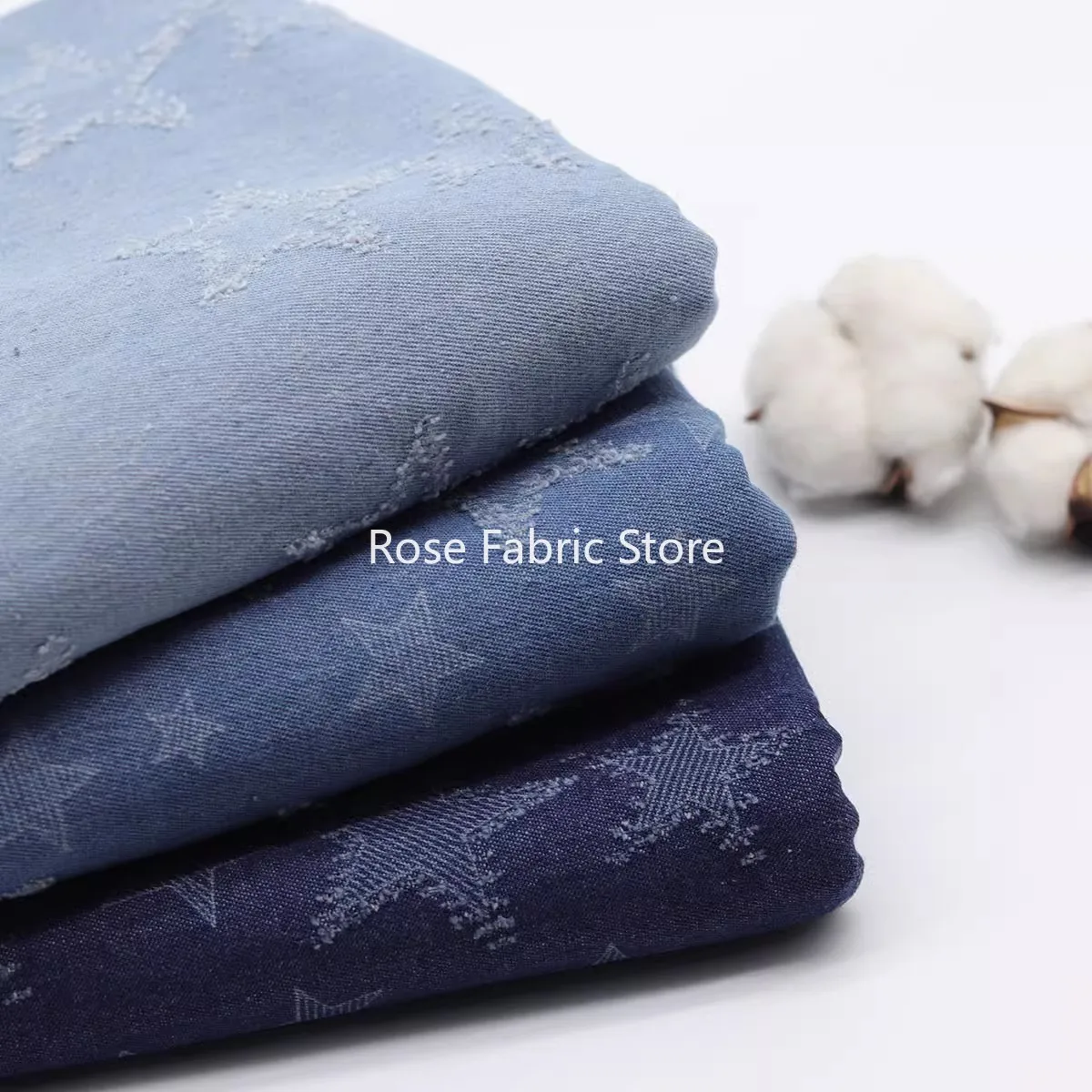 1 meter  Wahsed Jeans Fabric With Star Pattern Jacquard Fabrics Soft Diy Sewing Dress Pants Handcraft Telas