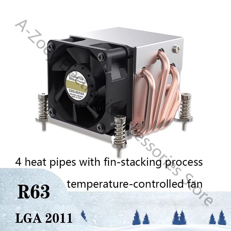 New INTEL 4-Heatsink Pipe Universal 2U Server Silent Air Cooler Fan for Intel i9-900K CPU R63 LGA 2011 Square radiator 80*80mm