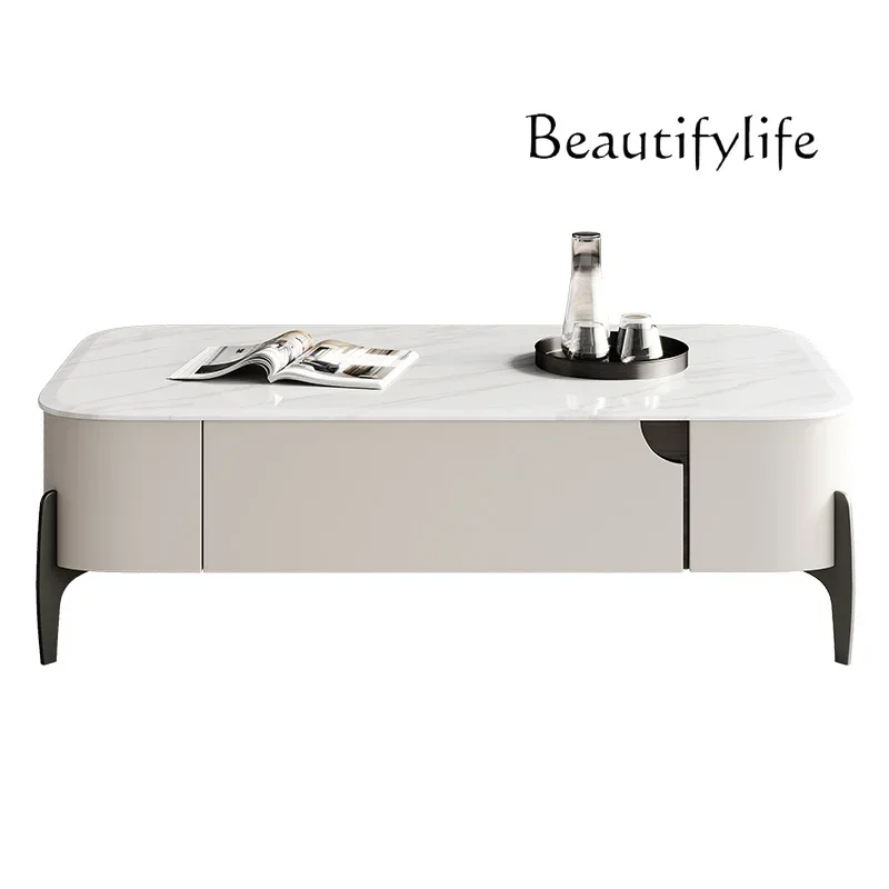 

Italian minimalist marble coffee table TV cabinet combination simple modern light luxury high coffee table floor cabinet