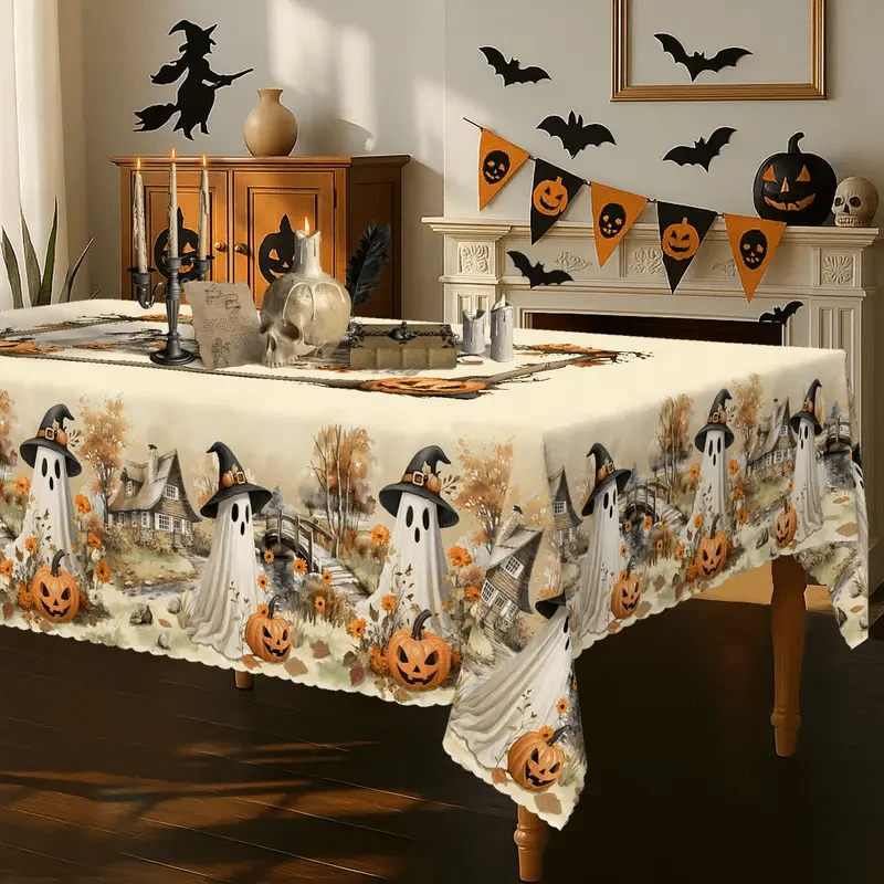 One vintage autumn haunted house pumpkin tablecloth, suitable for Halloween and Christmas decorationszyc