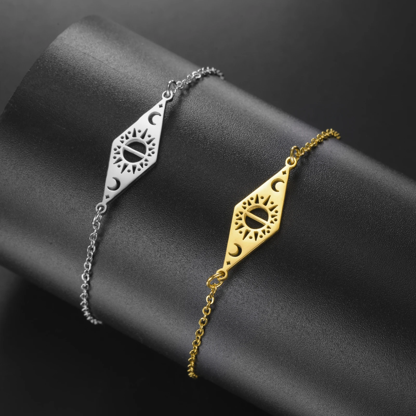 1pc Sun Moon Totem Rhombus Anklet Stainless Steel Hollow Jewelry Universe Guardian Eternal Bohemian Women Niche Luxury Gifts