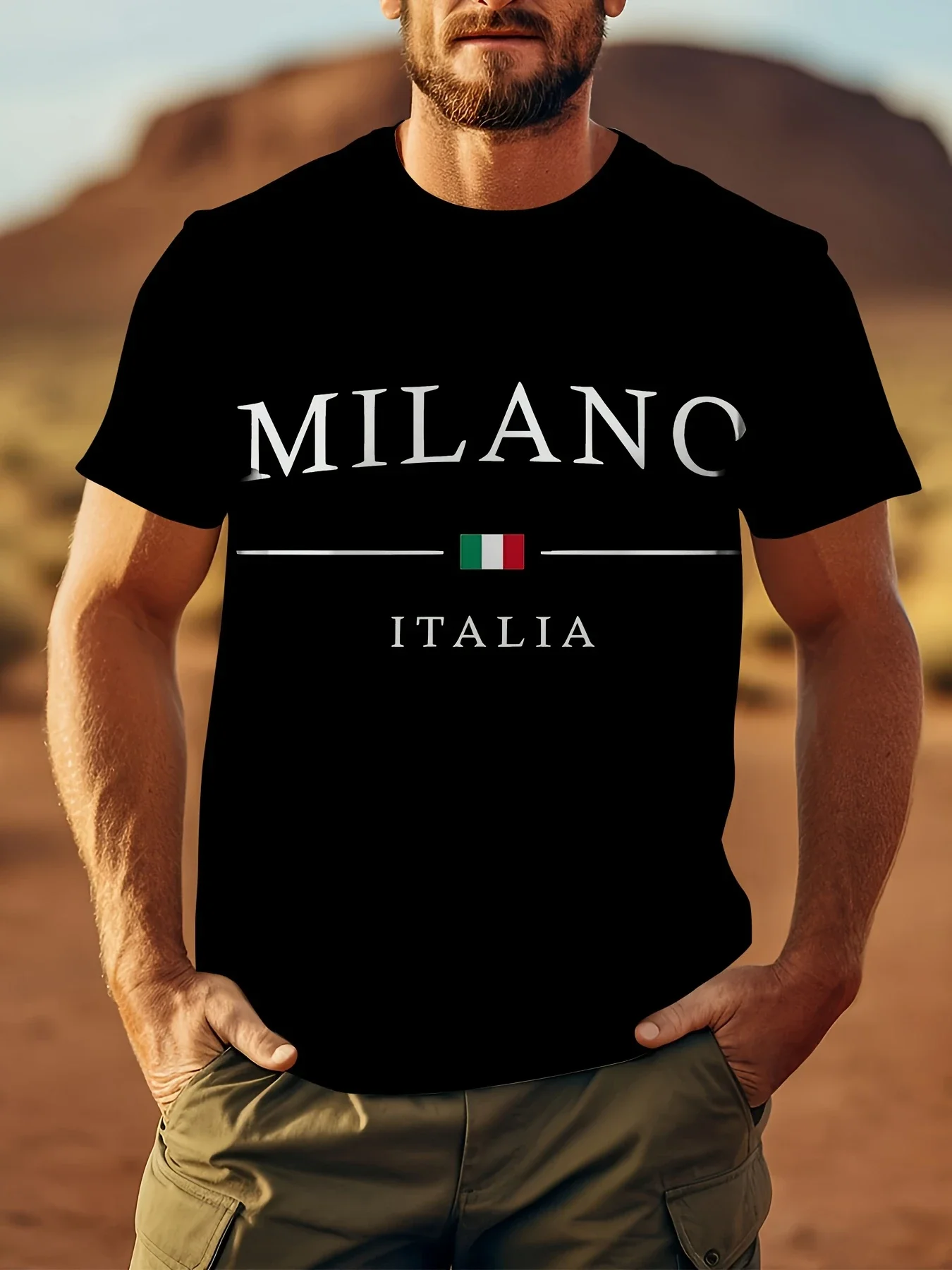 Milan Italien 3D-Druck Sport Schnell trocknend Atmungsaktiv Plus-Size Herren T-Shirt Straße Lässige Mode Lose Täglich Outdoor Kurzarm