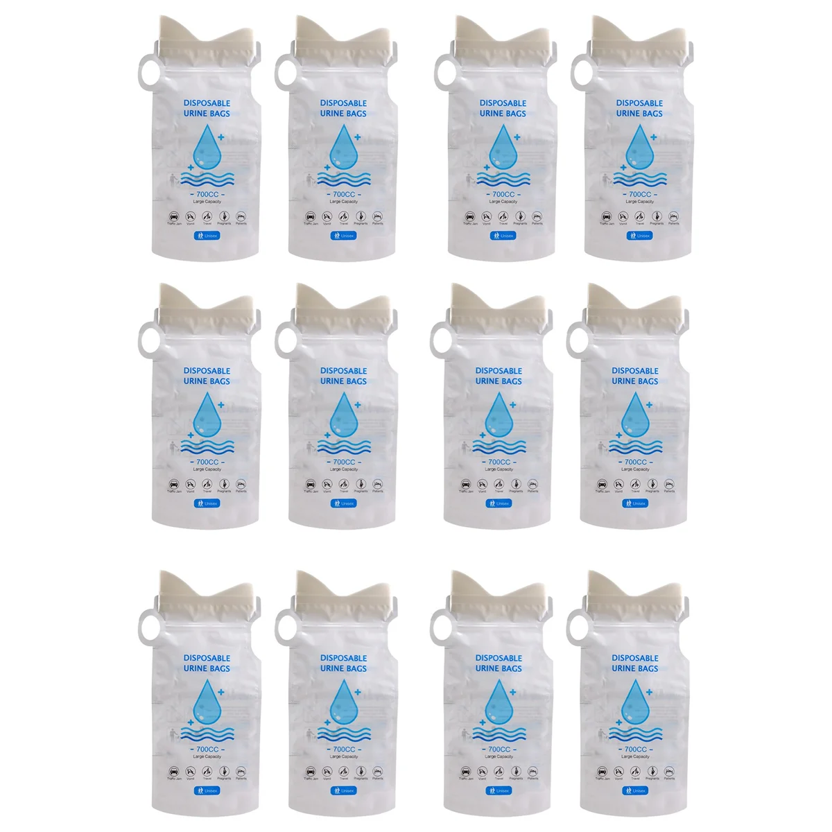 12Pcs Disposable 700Ml Portable Emergency Urine Bag for Women Men Children,Leak-Proof Toilet for Camping,Travel,Hiking