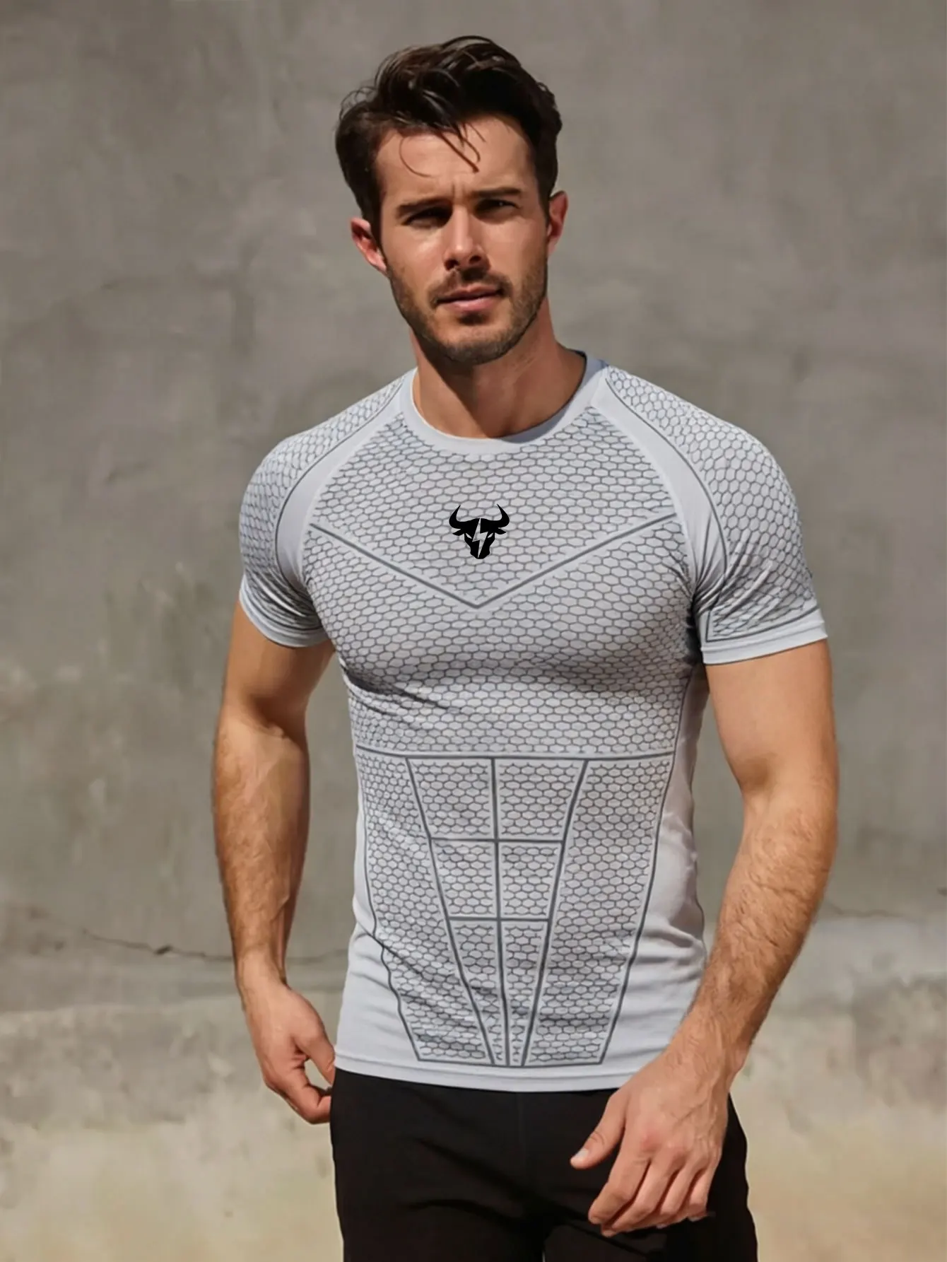 Summer Compression Sweatshirt Short Sleeve Men's Fitness Printed T-Shirt Running Quick-Dry  Gym Workout Bodybuilding