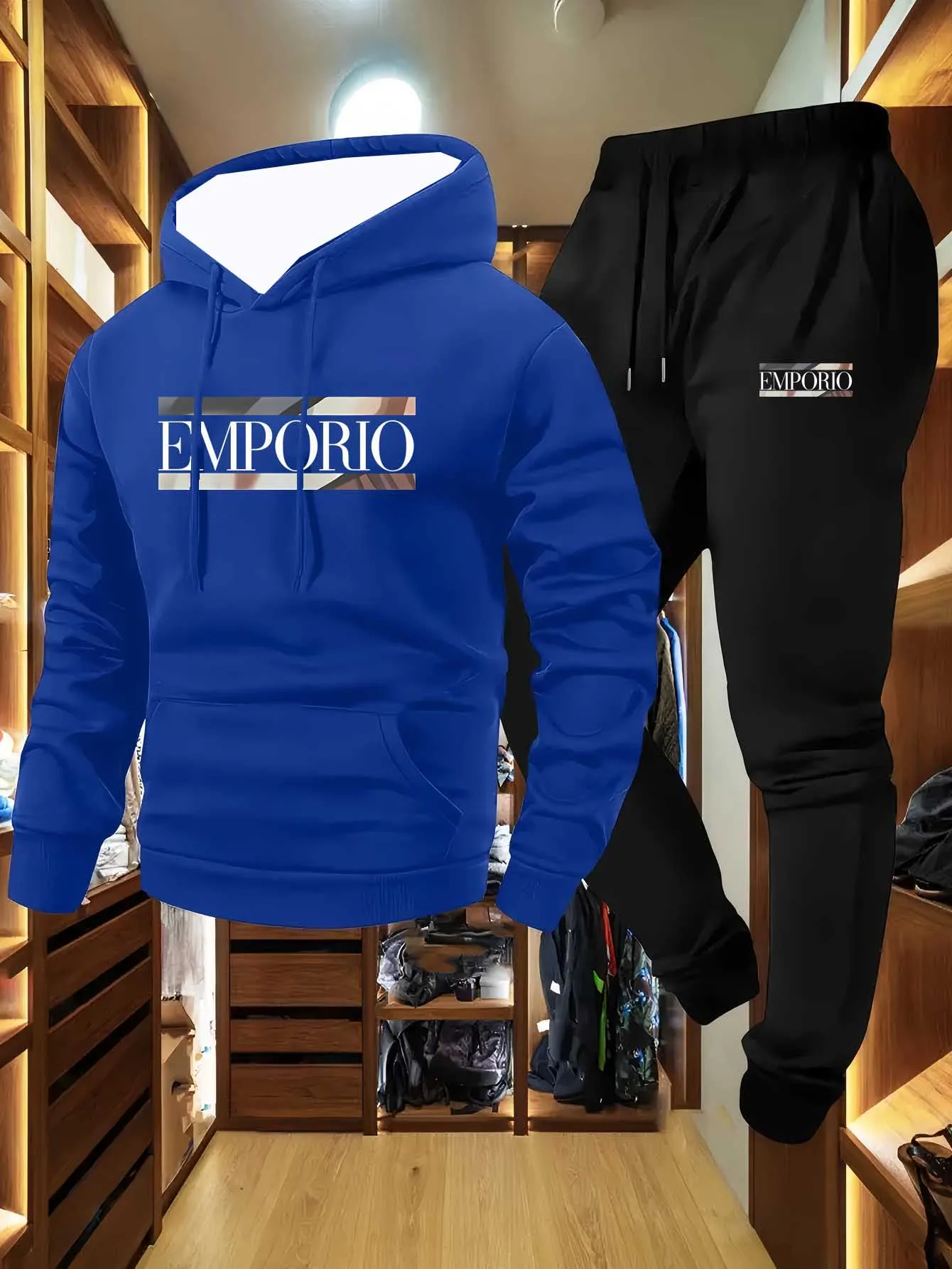 Felpa sportiva casual da uomo con cappuccio e jogging, coulisse comoda e traspirante con stampa, tasca a marsupio frontale, perfetta per tutti