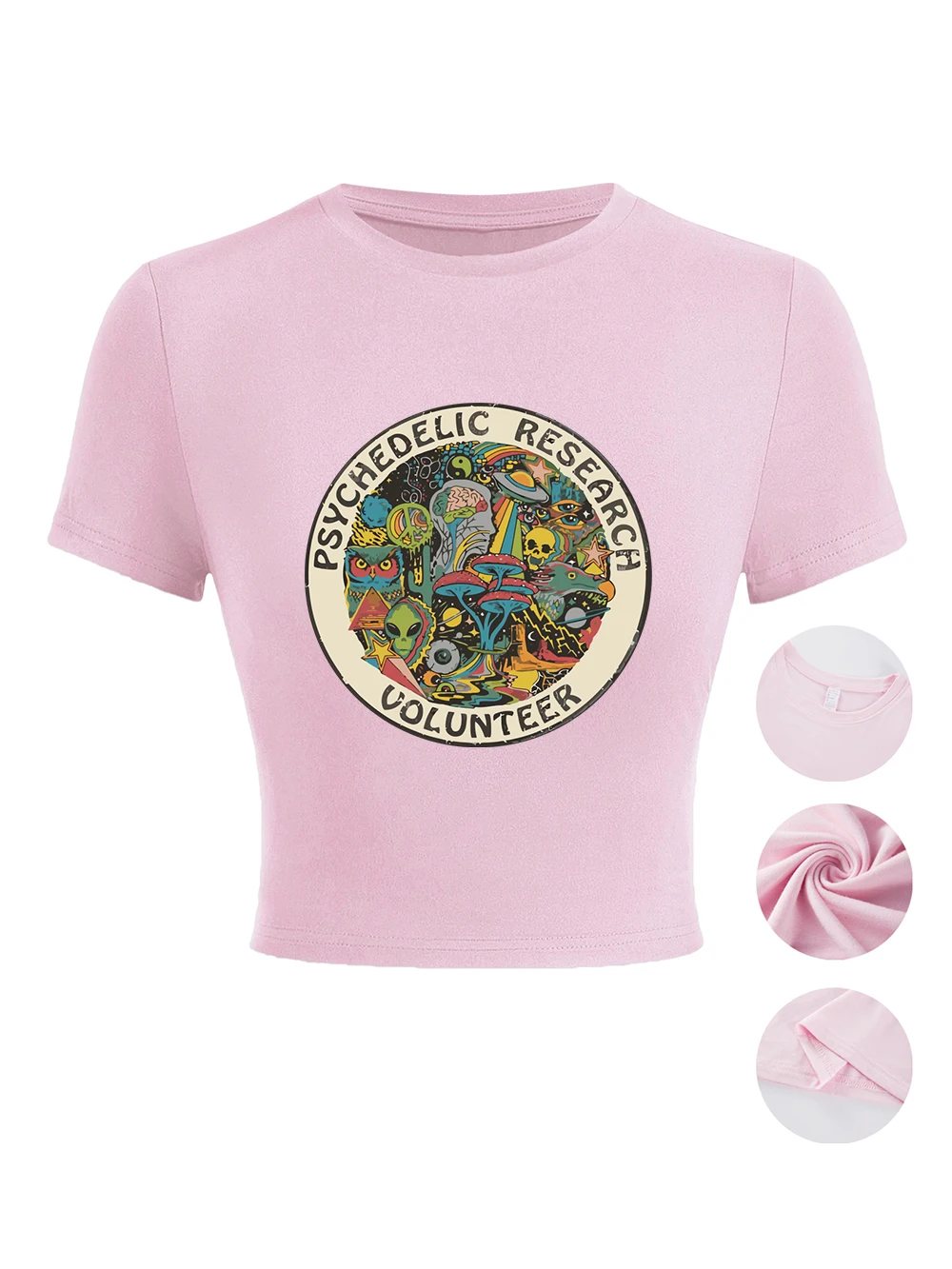 

Женские укороченные топы с принтами в стиле психоделических исследований, летние облегающие футболки с круглым вырезом, мягкие футболки с коротким рукавом, сексуальные высокоэластичные топы