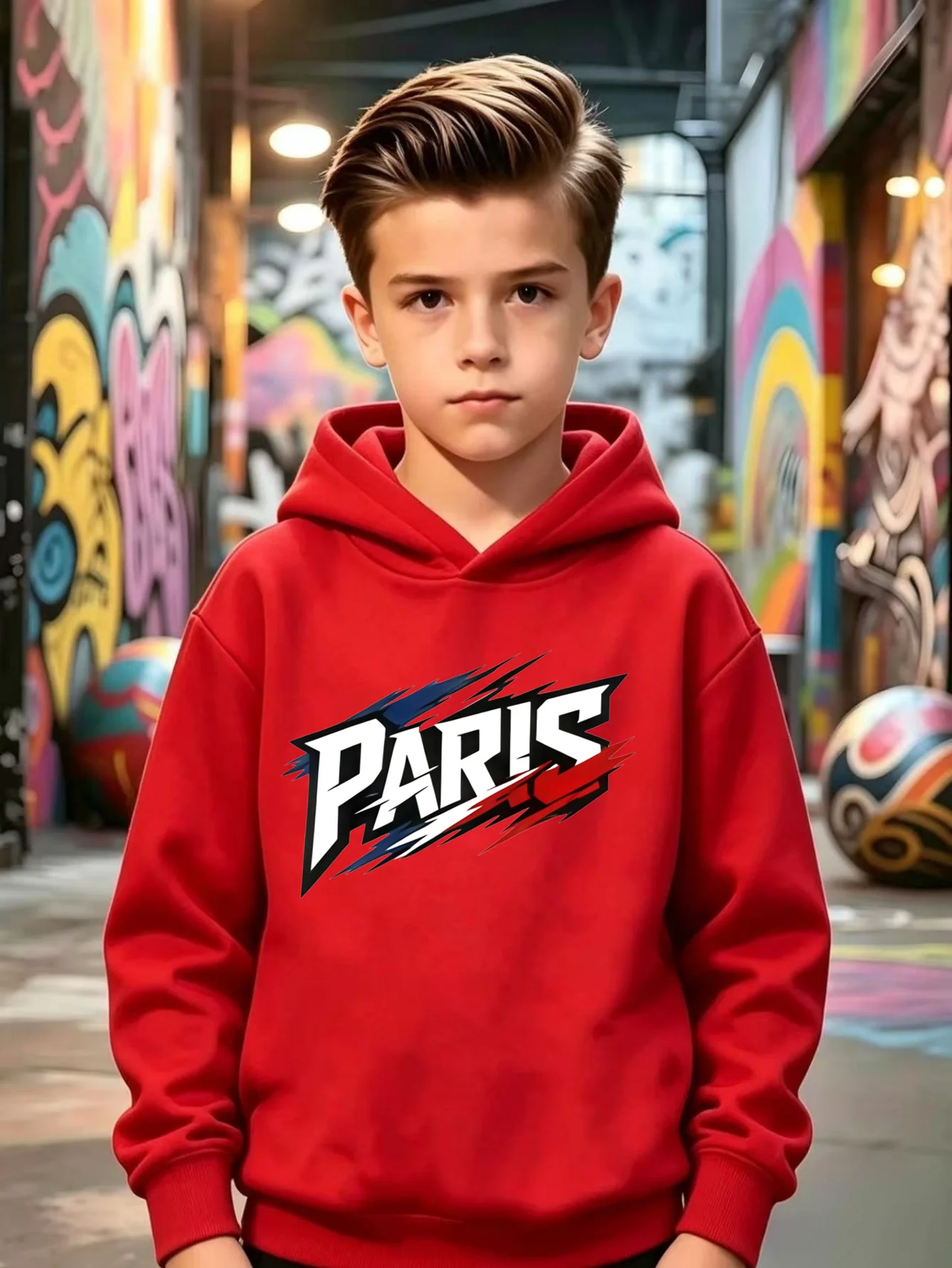 Halloween Boys' Autumn/Winter Hooded Sweatshirt,Simple Ripped Edge DesignPARIS Letter Print Autumn/WinterCasualSports Sweatshirt