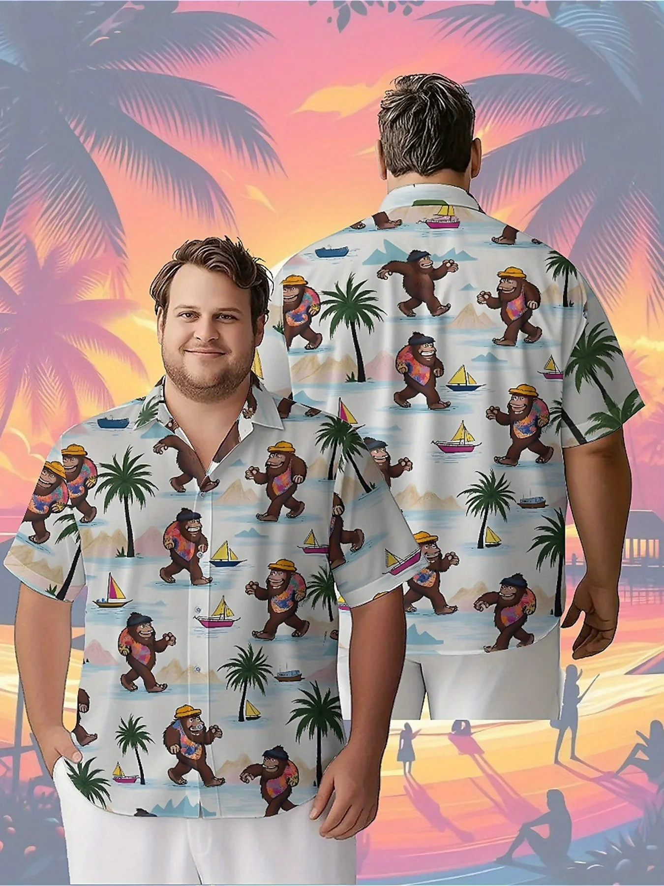 Men's Plus Size Hawaiian Shirts Sasquatch Tropical Adventure Theme pattern,Premium Comfort Youth Clothes,Streetwear Y2K Tops