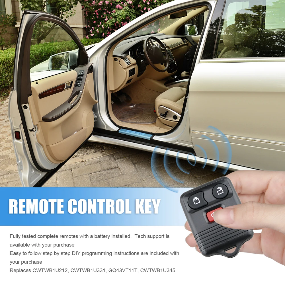 2 Buah Remote Control Masuk Tanpa Kunci 3 Tombol Kunci Mobil Fob Entri Tanpa Kunci Transit 315MHZ Fob Entri Tanpa Kunci Transit untuk Ford Explorer