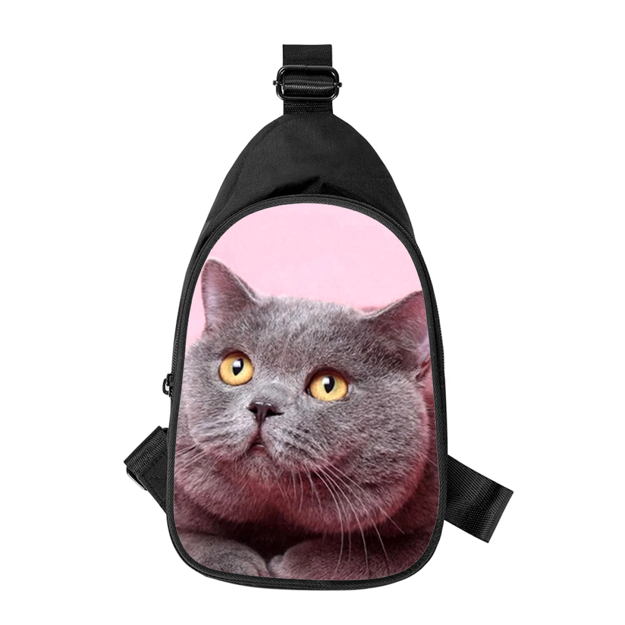 Bolsa de peito cruzada britânica para gato de ar curto 3D para homens e mulheres, bolsa de ombro masculina, marido, escola, diagonal, nova