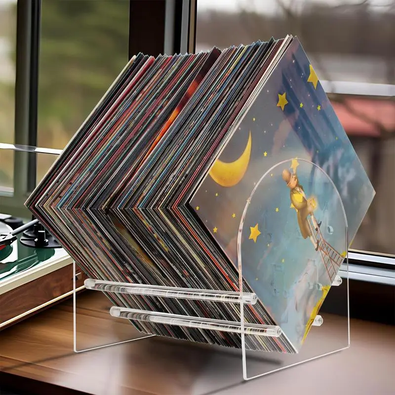 Record Display Shelf Acrylic Album Rack Transparent Shelf Display Organizer Modern Portable Records Stand For Home Living Room