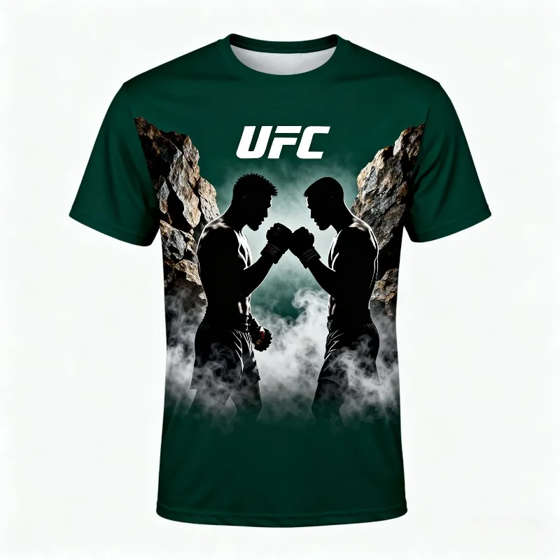 เสื้อยืดคอกลมผู้ชาย MOTO-2025 ลายพิมพ์ 3 มิติ UFC แฟชั่นใหม่ สำหรับฤดูร้อน กิจกรรมกลางแจ้ง ลำลอง ใส่เล่นกีฬา เสื้อแข่งขันผู้ชาย