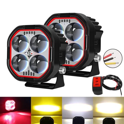 2 uds luces de conducción drl faros Led para motocicleta foco de lente láser intermitente moto lámpara antiniebla luces de trabajo para coche luces de haz alto y bajo