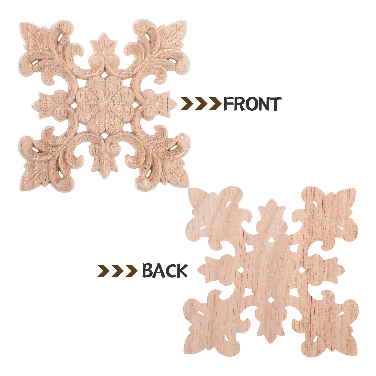 2Pcs Exquisite Hand-Carved Solid Wood Appliques Square Floral Wood Decor Accents for Living Room Bedroom Furniture Enhancement