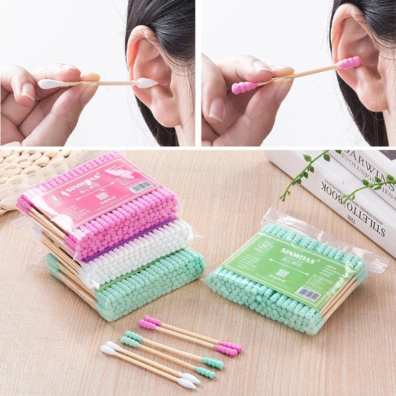 

100pcs Colorful Safe Pure Cotton round spike Swabs Baby Infant Dual Head Use Cleaning Makeup Swabs for Ear Nostril Cleaning