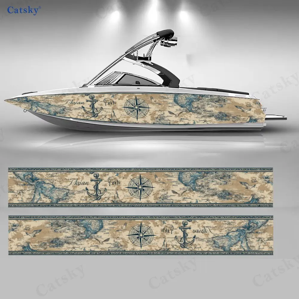 

2Pcs Anchor & Compass Boat Stickers, PVC Waterproof Durable Vinyl Wrap Decals for Fishing Boats, Durable and Stylish Design