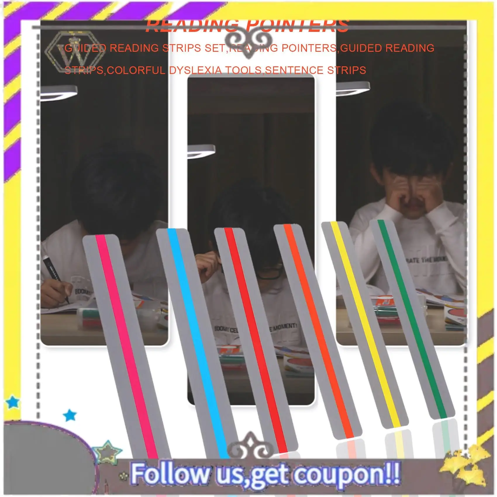 New 12 Pcs Guided Reading Strips Set Colored Overlays Dyslexia Tools Correction Gels Lighting Filter Plastic Sheets Bookmark