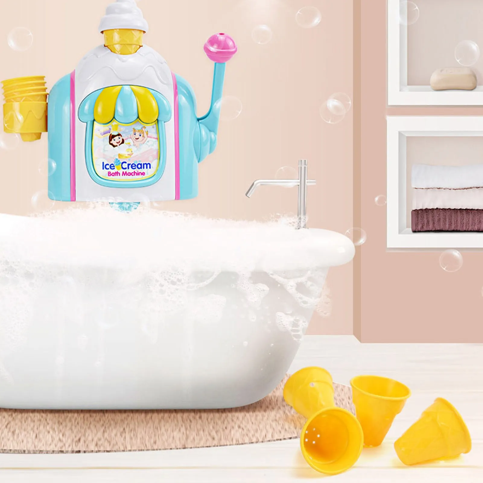 لعبة آيس كريم الحمام، صانع آيس كريم فقاعي مثير للاهتمام، أكواب شفط متطابقة للأطفال الصغار، تركيب آمن للأولاد والبنات، لعبة حمام #6