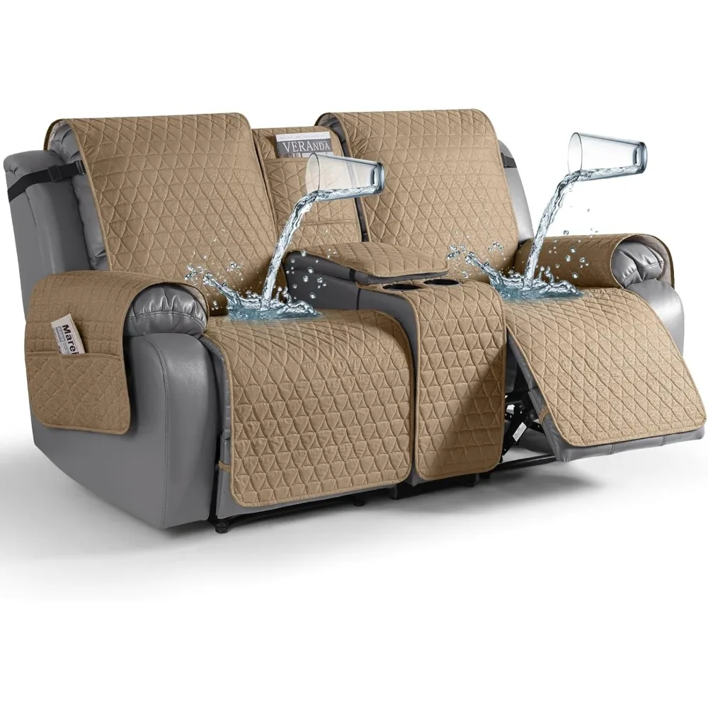 Capa reclinável de loveseat à prova d'água com console, protetor de móveis lavável antiderrapante para animais de estimação e crianças