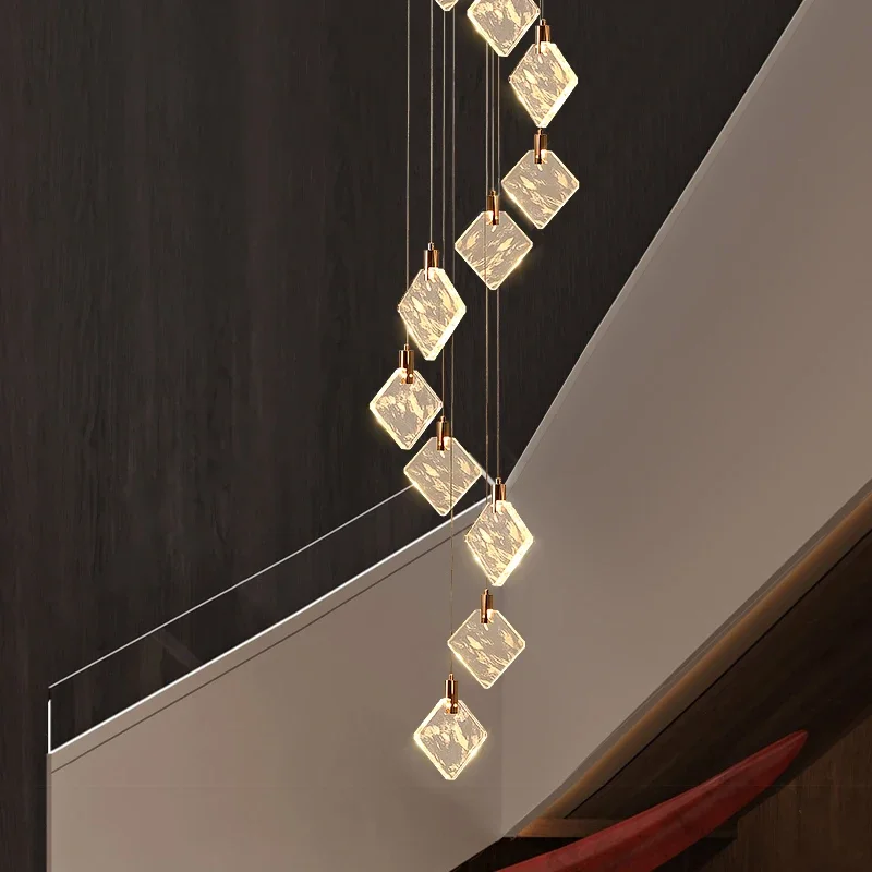 

Modern Crystal Chandelier For Staircase Creative Design Hanging Lamp Luxury Home Decor Indoor Lighting Gold Stair Cristal Light