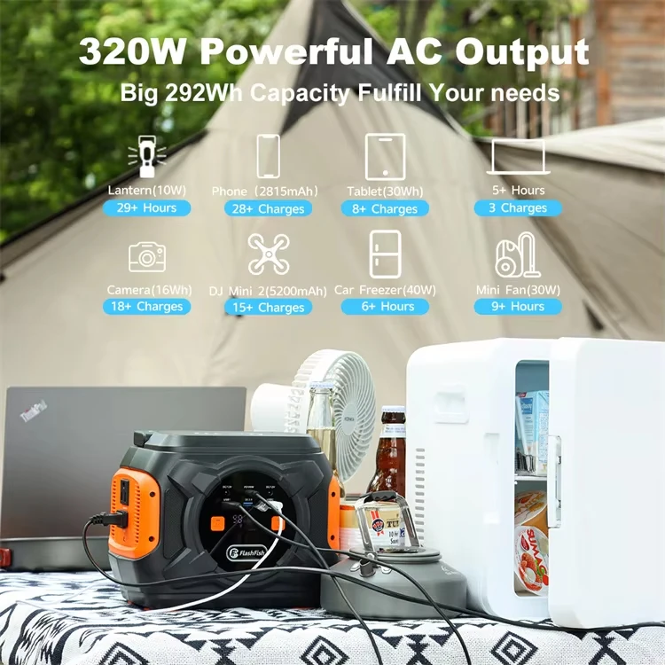 Flashfish A301 Portable Power Plant Power Supply 300W Solar Generator with Light Emitting Diode