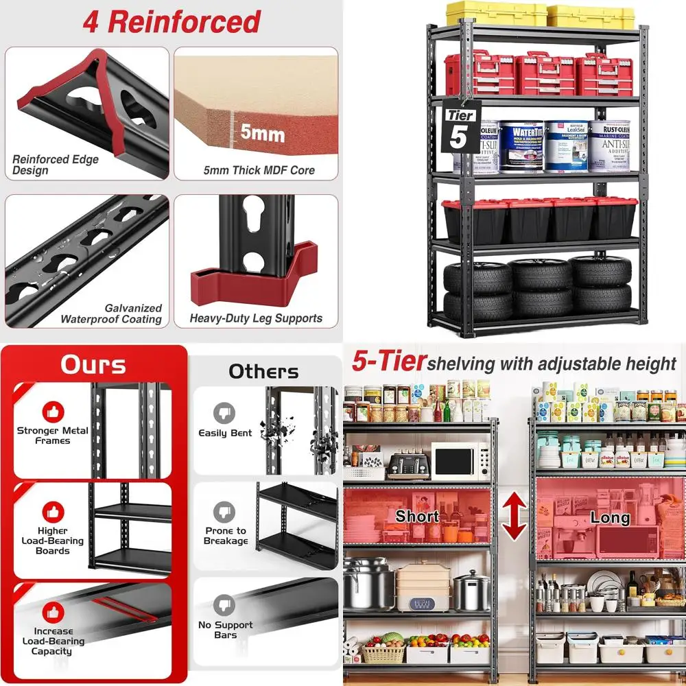 

5-ярусная усиленная стеллажная система для гаража, грузоподъемность 930 кг, металлический стеллаж для хранения, 183x91x41 см, меламиновые панели