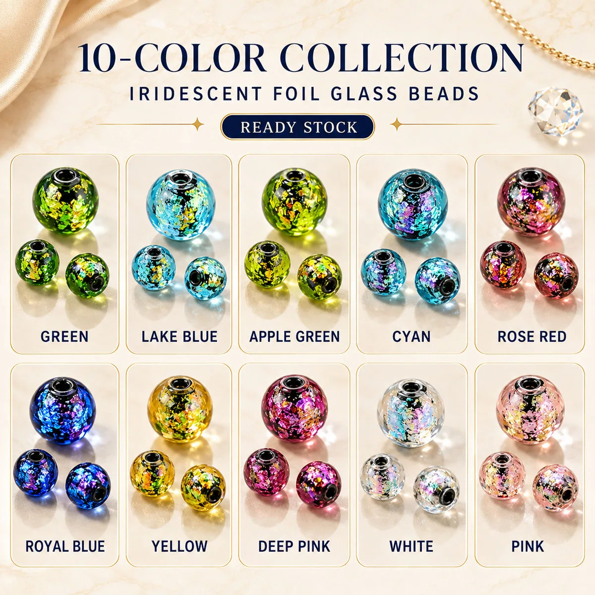 10mm Multicolored Glass Beads with Black Background Round Bead Handmade DIY Jewelry Making Bracelets Necklaces Accessories