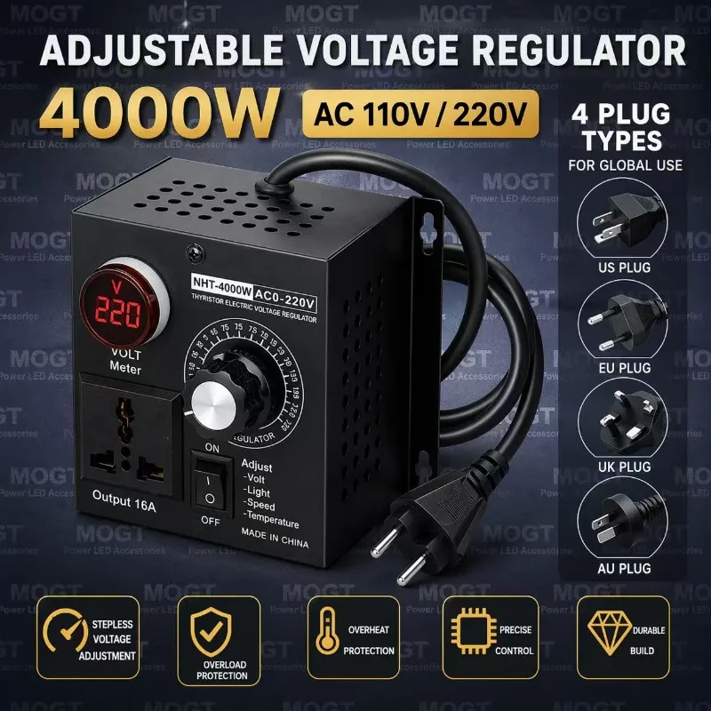 AC 220V 110V 4000W Voltage Regulator Speed Temperature Light Voltage 4000W Adjuatable Dimmer Compact Variable Voltage Controller
