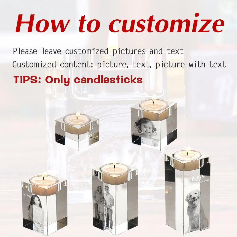 Personalized Customized 3D Photo Crystal Candle Holder Crystal Candlestick Pet Couple Commemorative Photos Decoration Gift